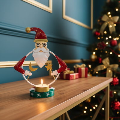 Metal Santa Tea Light Candle Holder