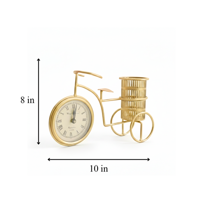 Vintage Bicycle Iron Desk Clock with Pen Holder