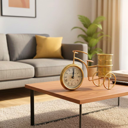 Vintage Bicycle Iron Desk Clock with Pen Holder
