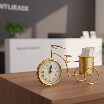 Vintage Bicycle Iron Desk Clock with Pen Holder