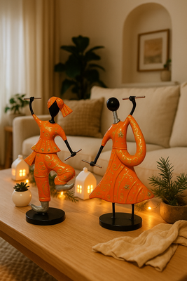 Dancing Couple Figurines in Orange