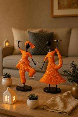 Dancing Couple Figurines in Orange