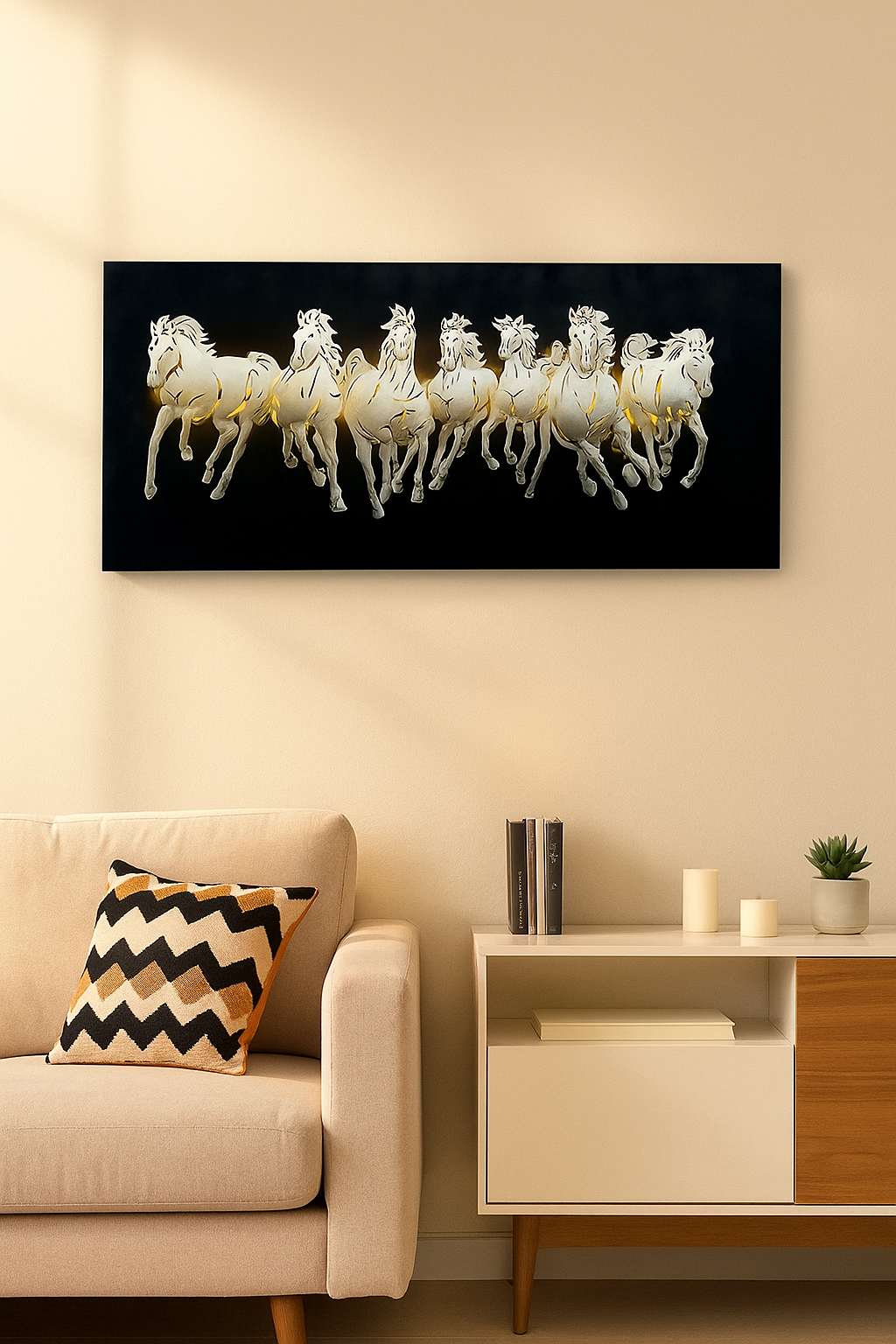 7 Running Horses LED Wall Art on Black Base