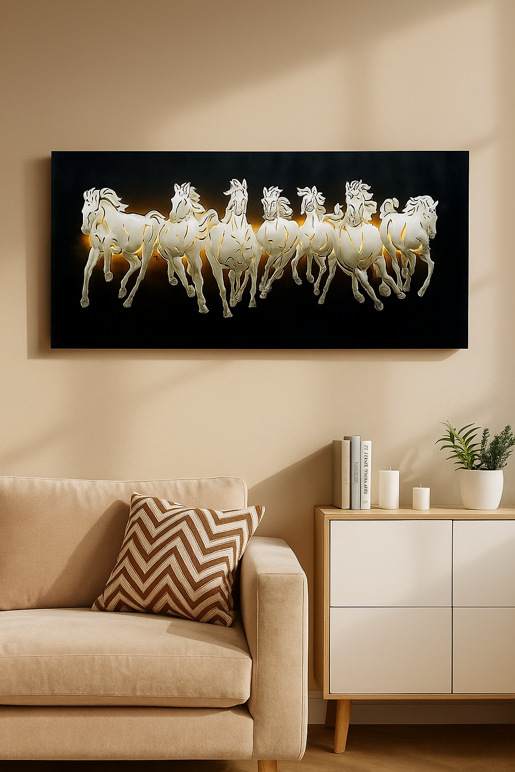 7 Running Horses LED Wall Art on Black Base