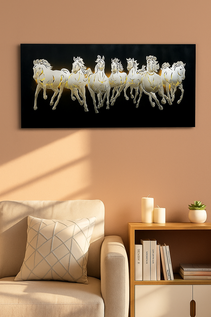 7 Running Horses LED Wall Art on Black Base