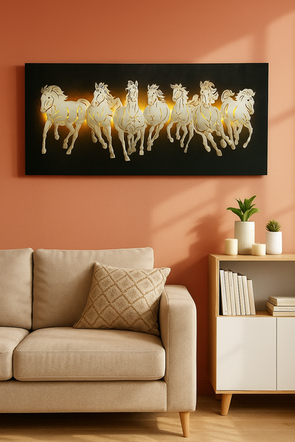 7 Running Horses LED Wall Art on Black Base