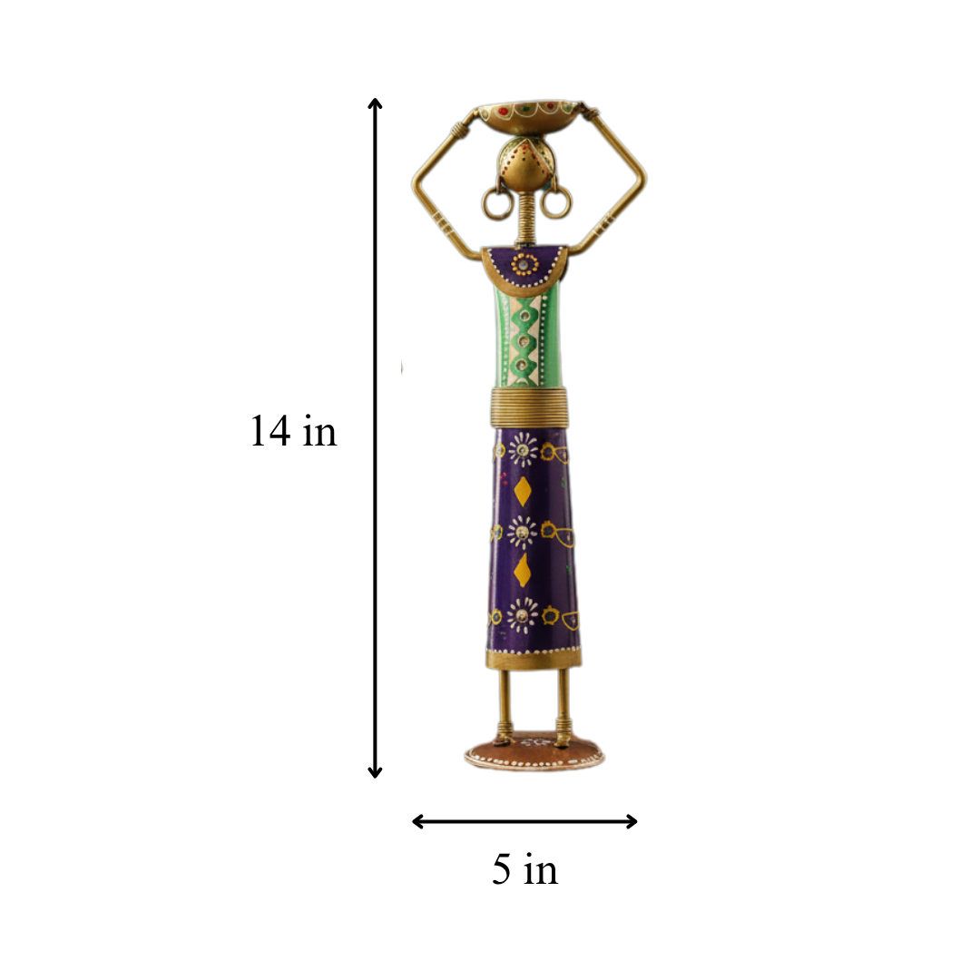 Iron Tribal Lady Diya Stand (Set of 2)
