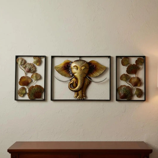 Three panel Ganesha wall décor for pooja room and home