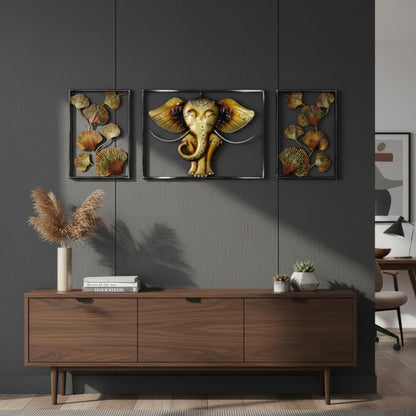 Decorative Ganesha wall art with elegant three-panel design
