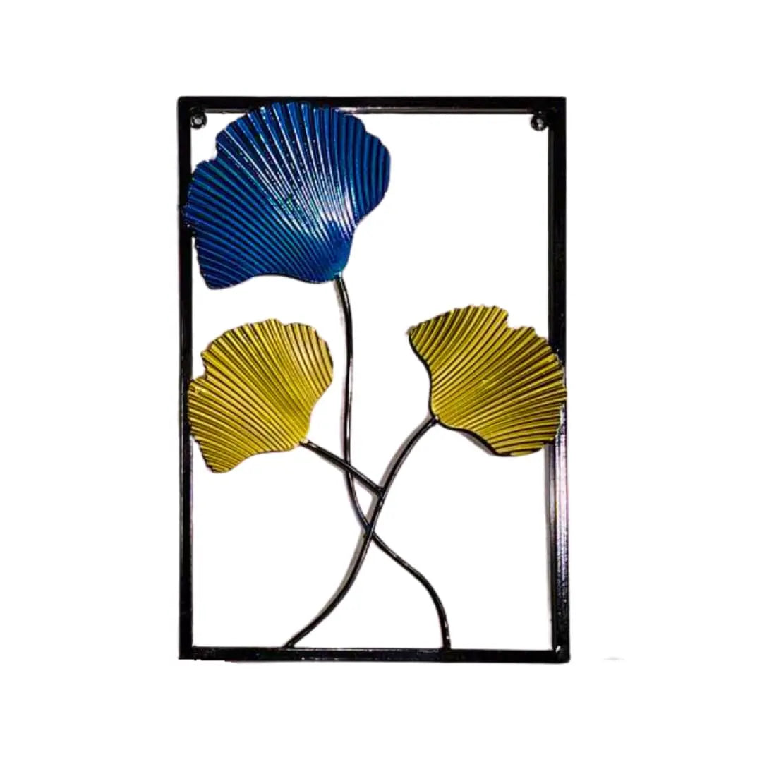 Decorative three panel metal wall art featuring a blue deer