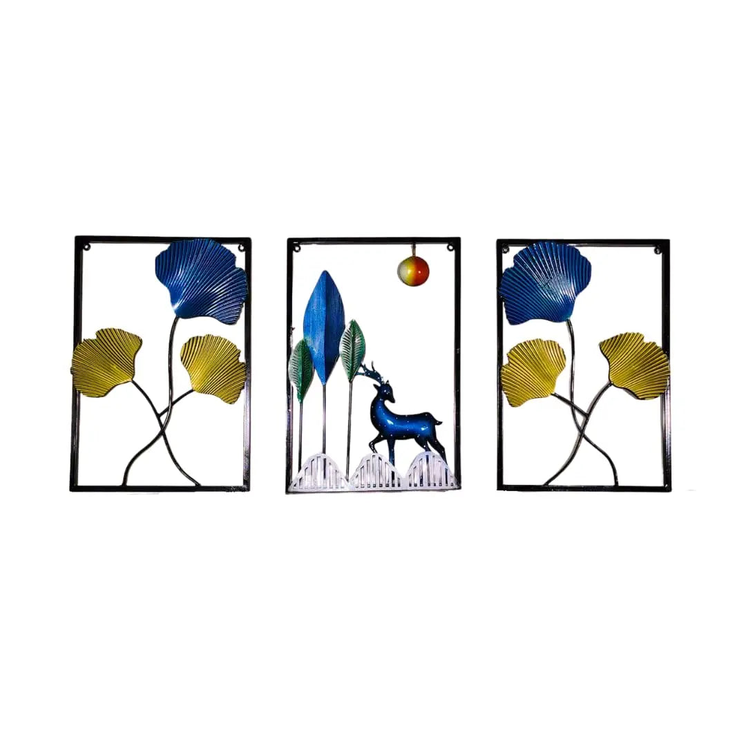 Modern deer wall art with botanical metal design