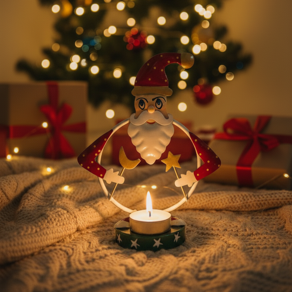 Metal Santa Tea Light Candle Holder