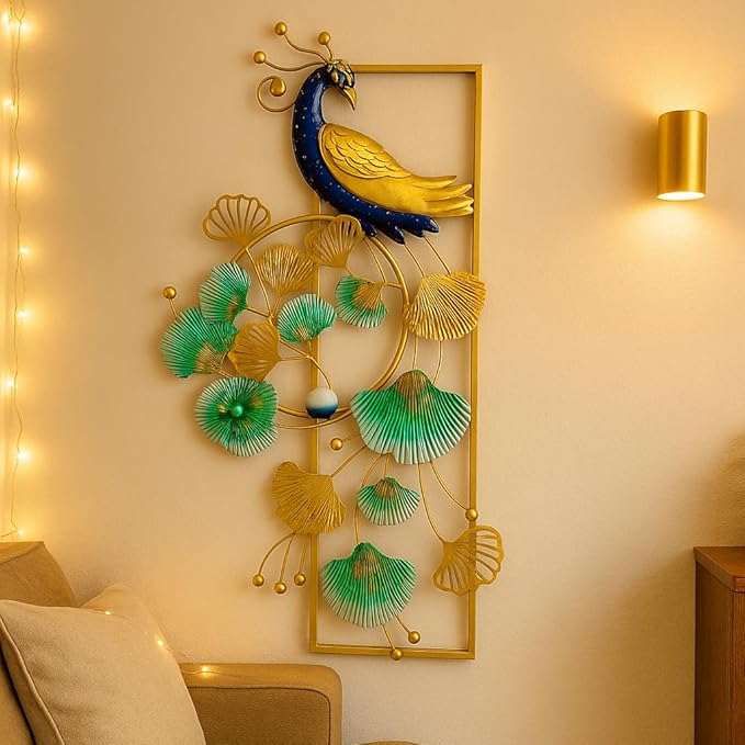 Majestic Cyan Peacock Wall Decor