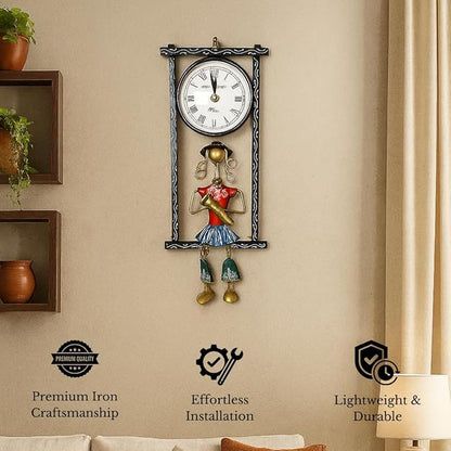 Handcrafted Iron Figurine Wall Clock Décor
