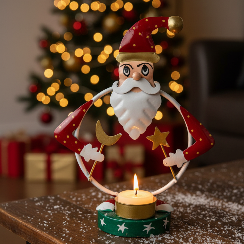Metal Santa Tea Light Candle Holder