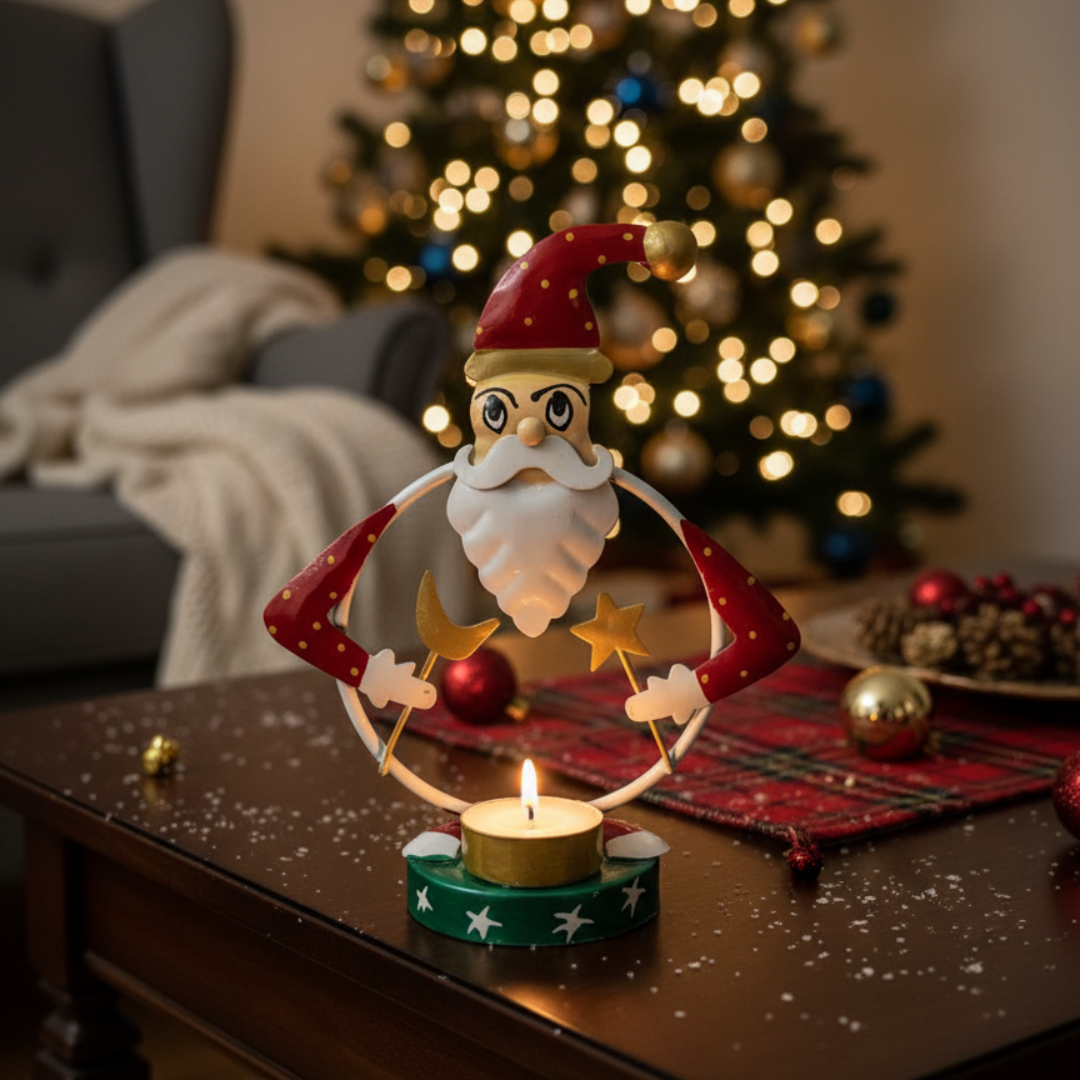 Metal Santa Tea Light Candle Holder