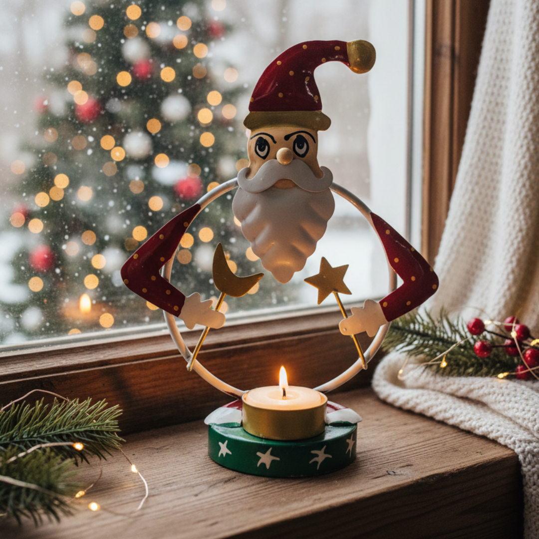 Metal Santa Tea Light Candle Holder