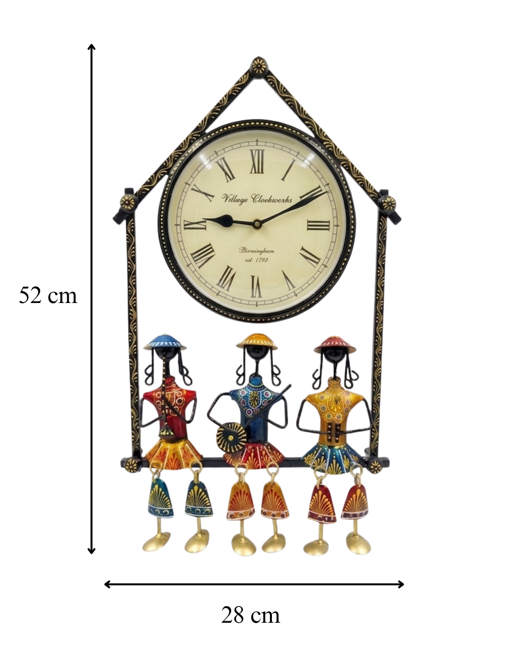 Handcrafted Indian Musical Wall Clock with Tribal Figurines