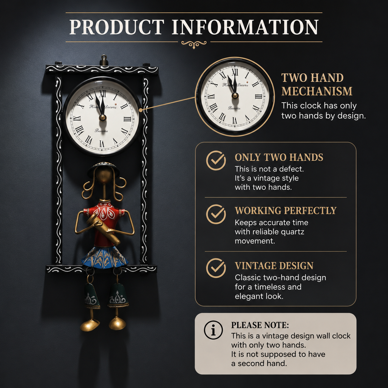 Handcrafted Iron Figurine Wall Clock Décor