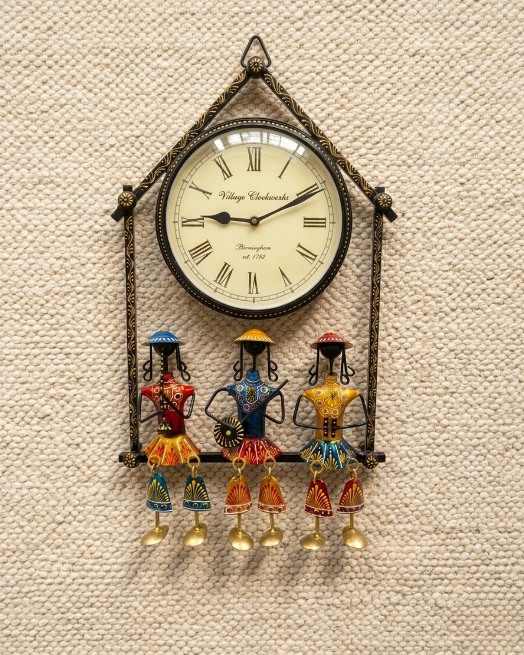 Ethnic metal wall clock for living room