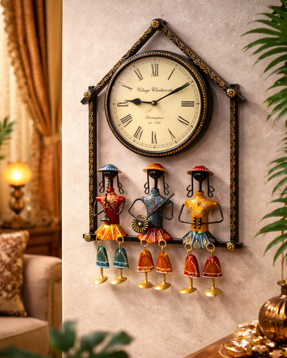 Designer wall clock displayed as living room wall decor in a modern home