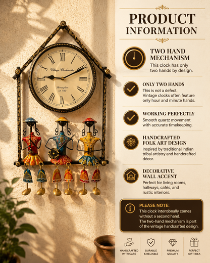 Handcrafted metal wall clock features