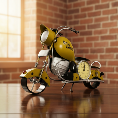 Handcrafted Royal Enfield motorcycle table clock made from metal