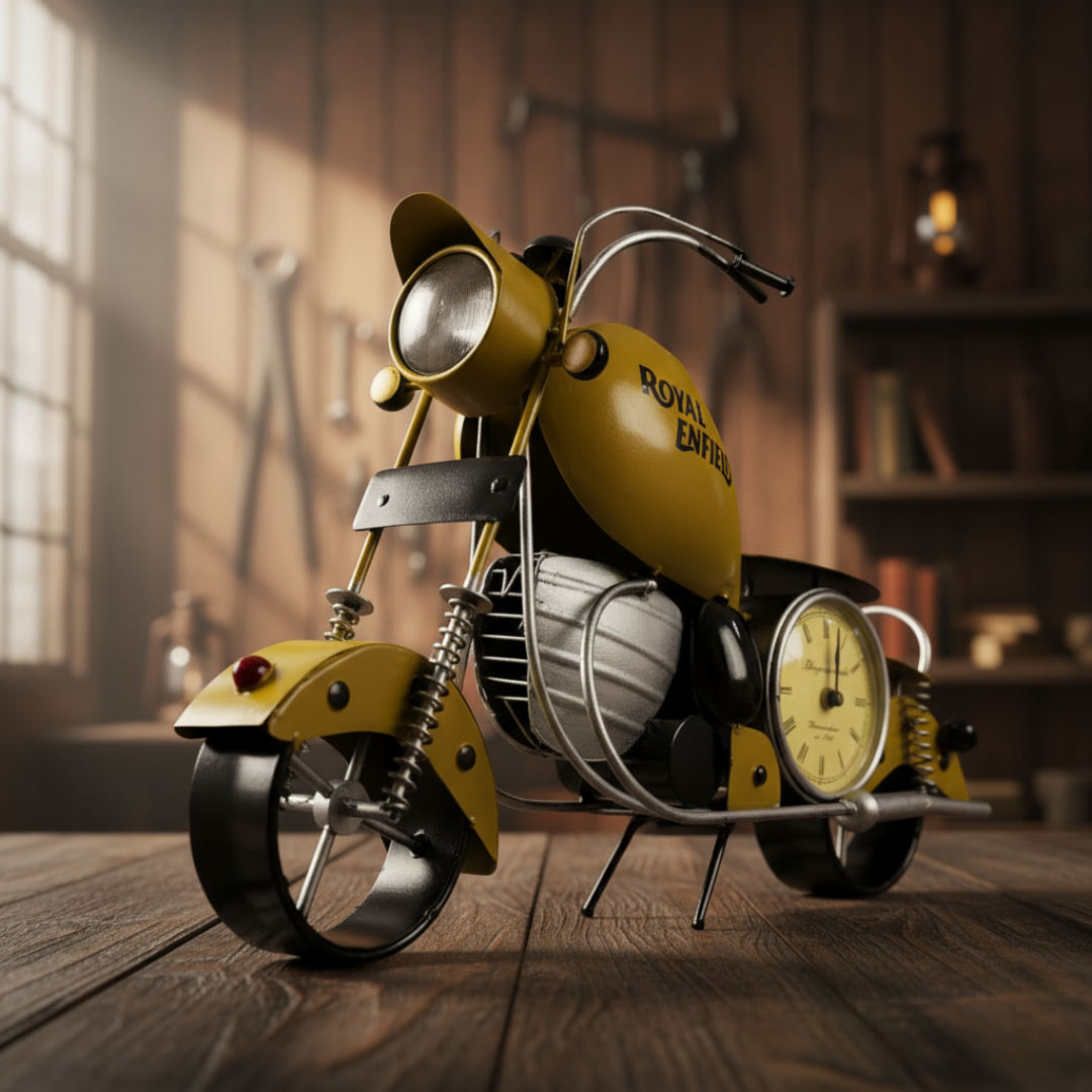 Vintage motorcycle table clock for office desk décor