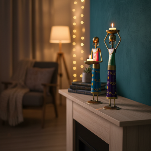Decorative candle stand for home decor with traditional-inspired artwork