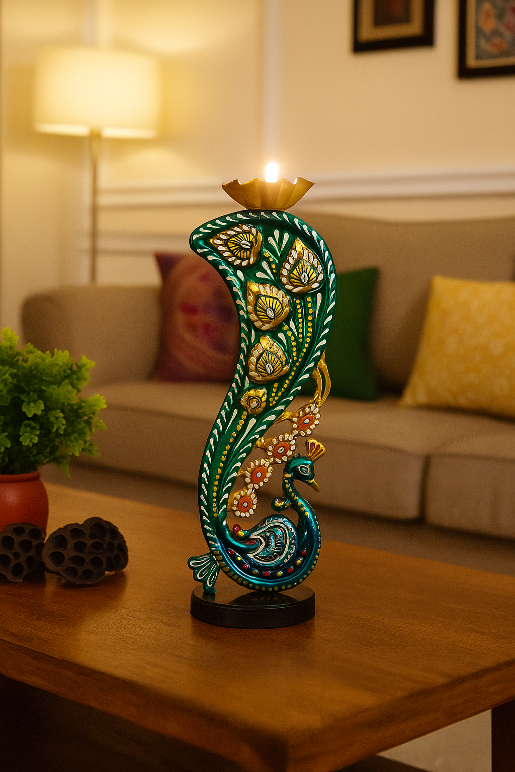 Decorative peacock candle holder with tealight holder for home decor