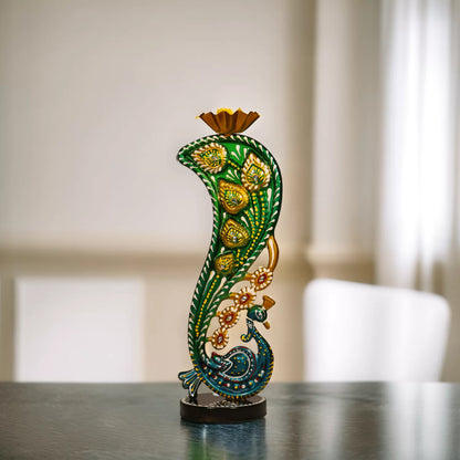 Decorative peacock decor piece with candle holder for tabletop display