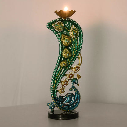 Traditional peacock diya holder for pooja decoration and home styling