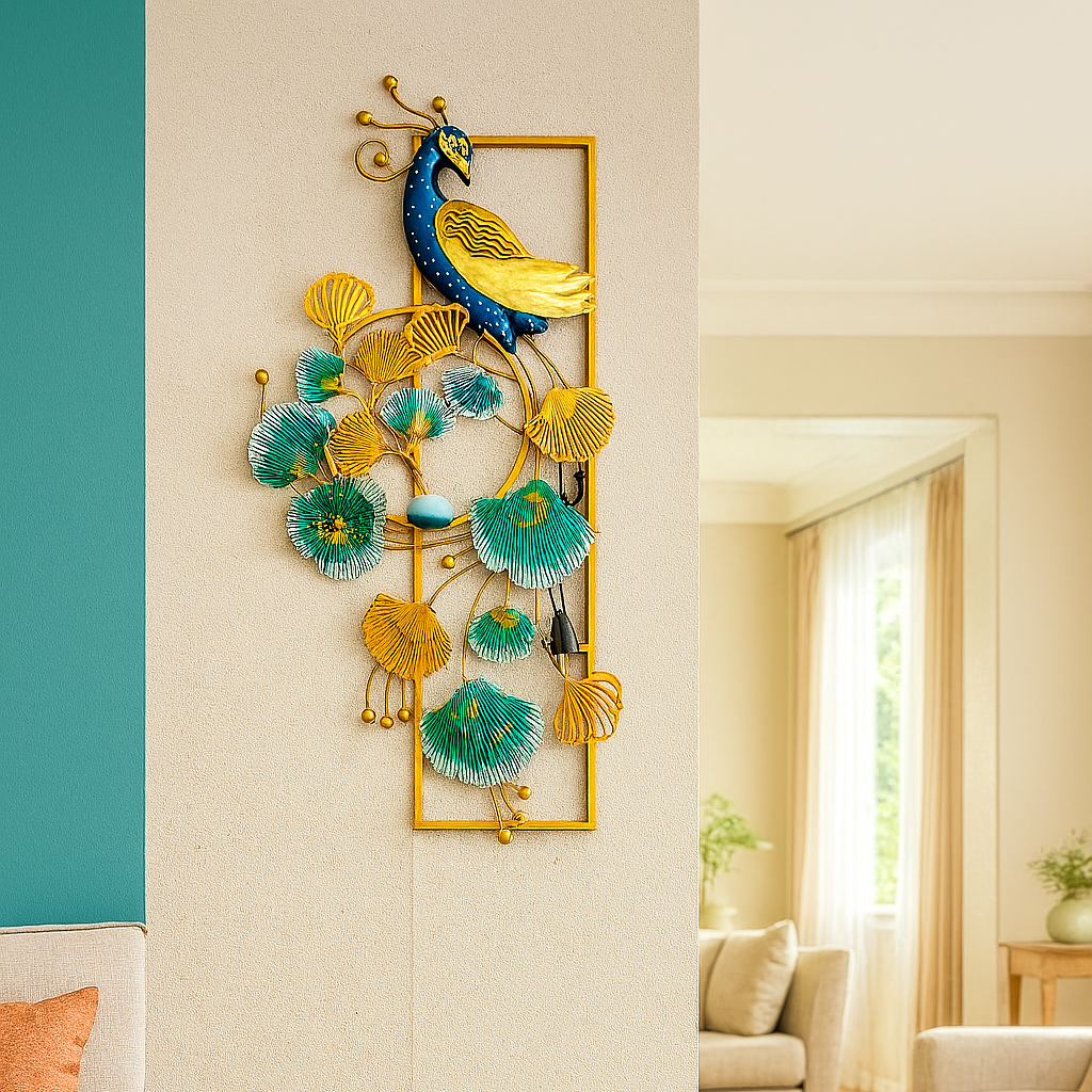 Handcrafted peacock floral metal wall art for living room décor