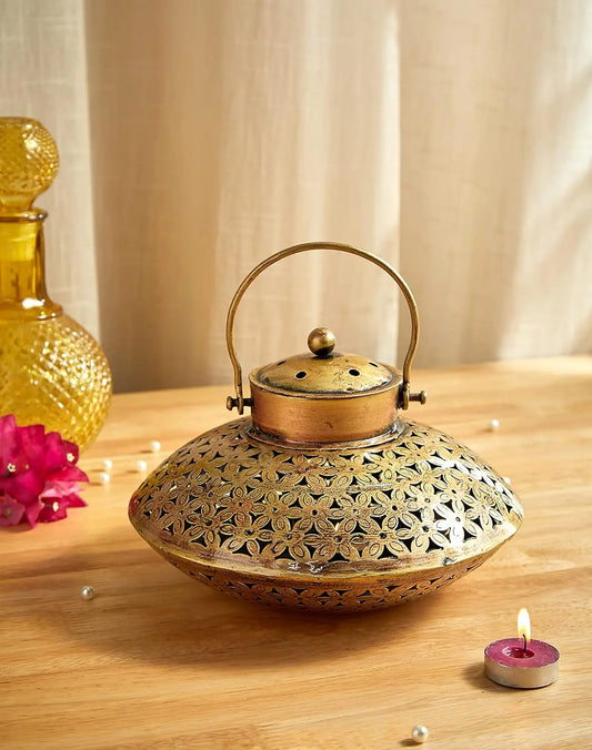 Handcrafted vintage lantern tealight candle holder made from metal