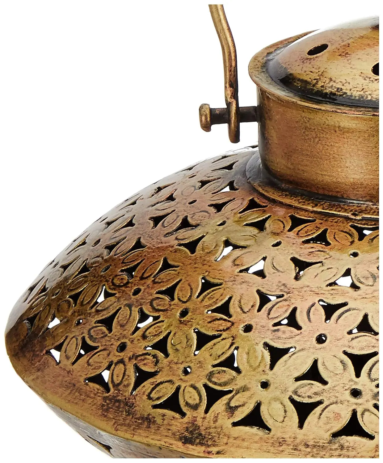 Vintage candle holder with intricate metal cutwork design