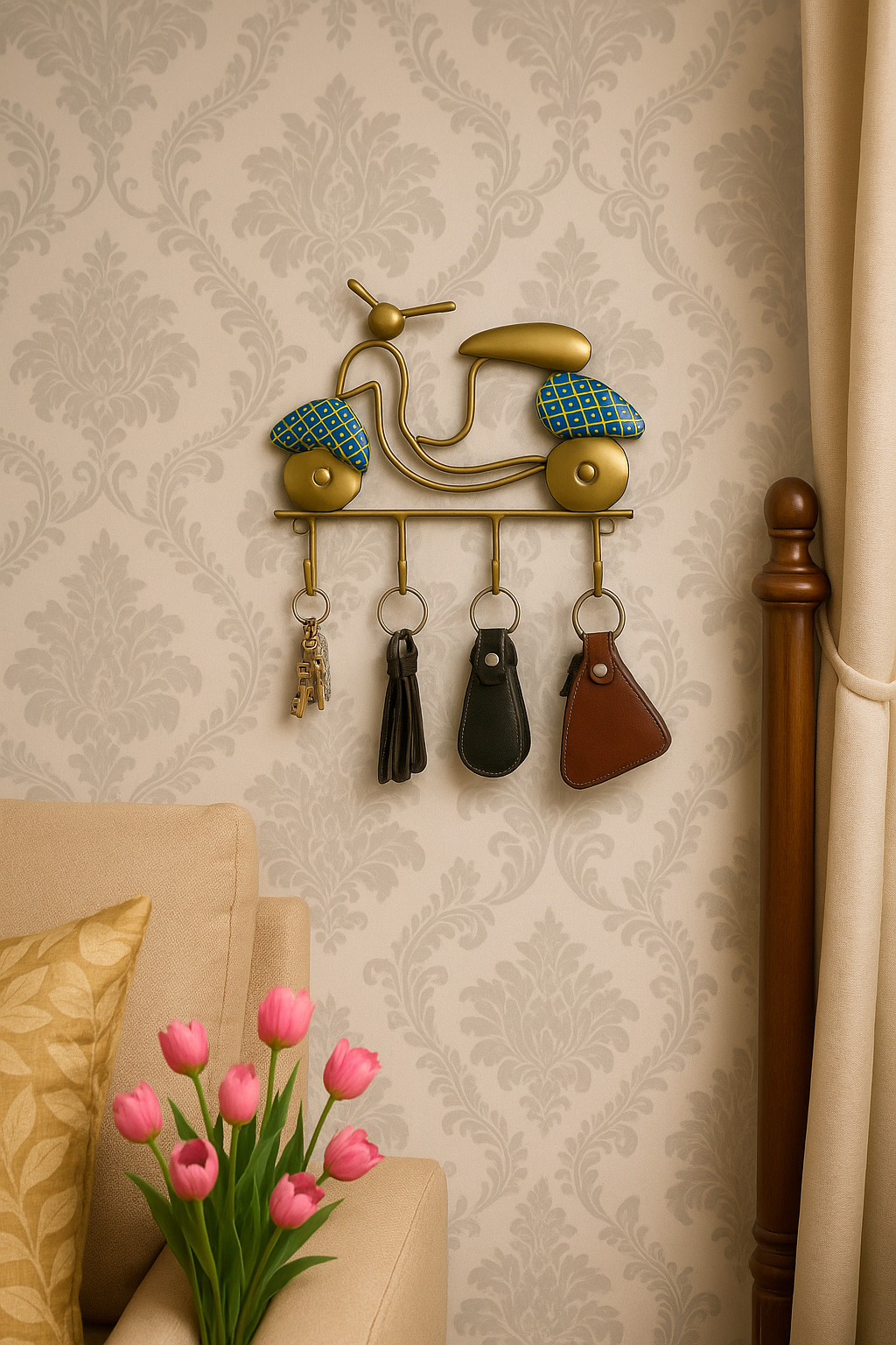 Handcrafted vintage scooter key holder made from metal